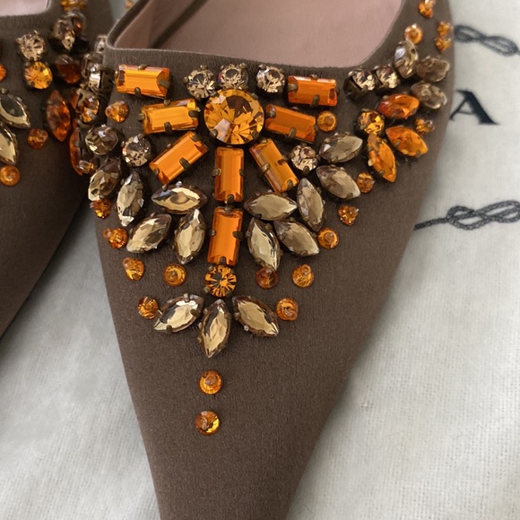 Prada | Crystal Satin Pointed Toe Mules - Picture 8 of 9